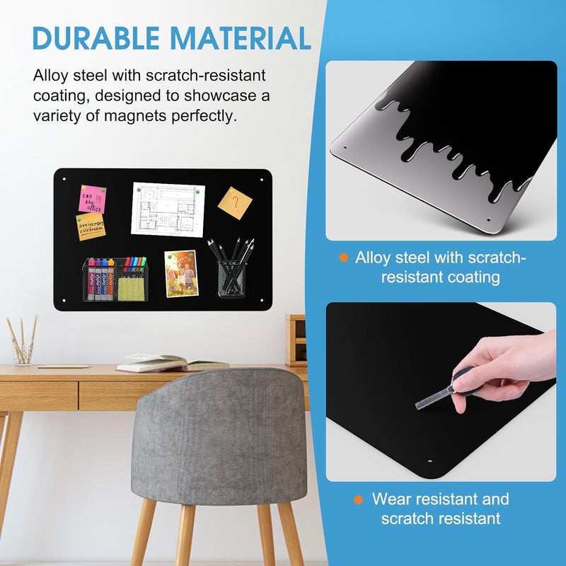 MaxGear Magnetic Board 17.5" x 11.4" Black Metal Magnet Bulletin Board for Wall, Refrigerator, Magnetic Board Display Notes, Photos, and More - Includes Dual Lock Tape and Screws - Image 2